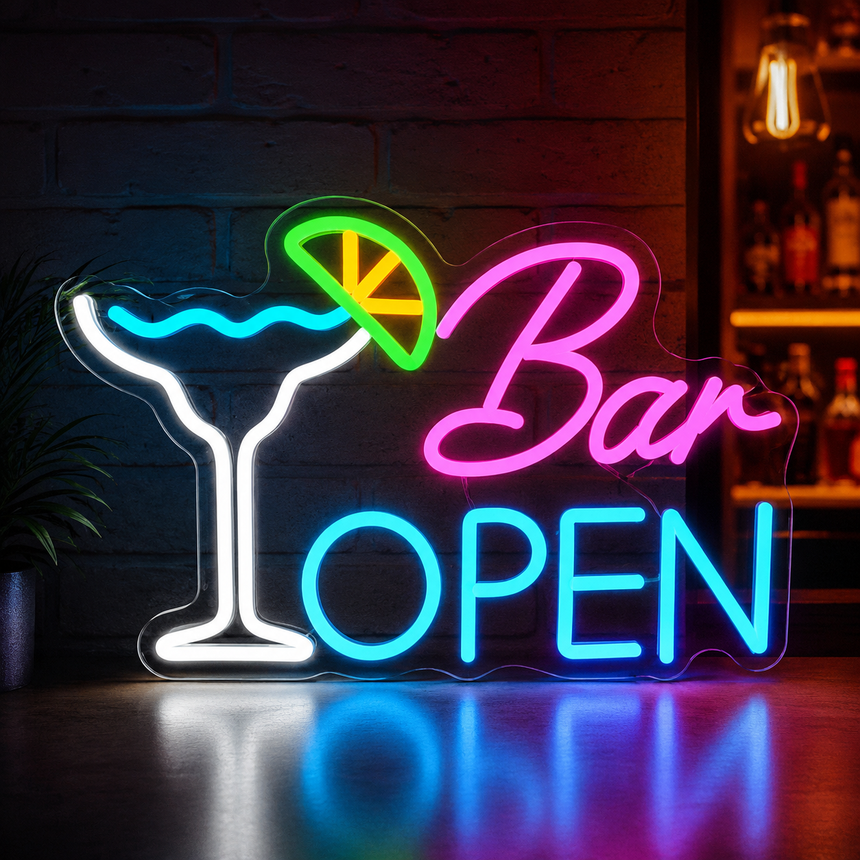 Neon bar open cocktail sign